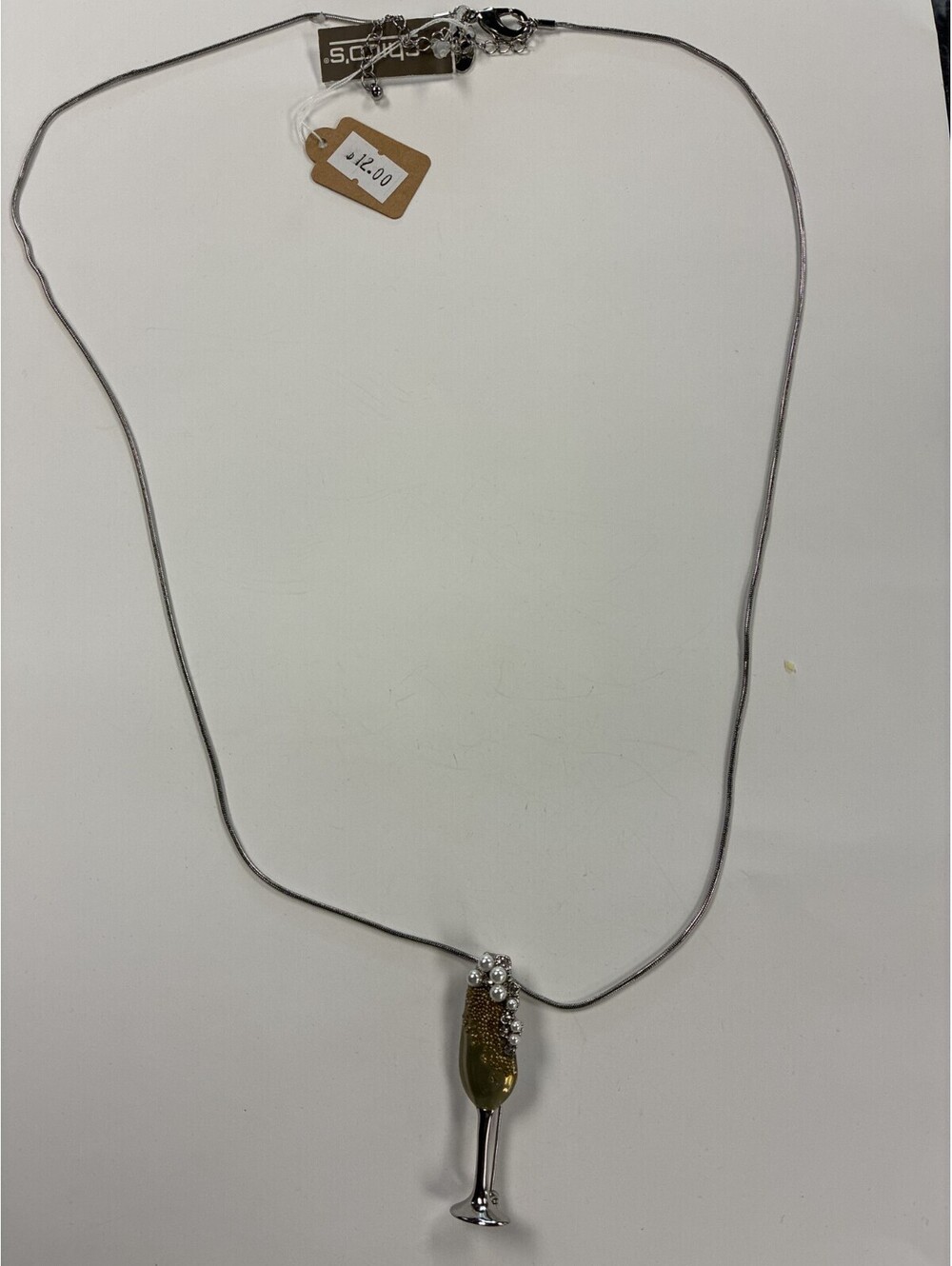 NWT Chico's Champagne Flute Pearl Adorned Long Pendant Necklace
